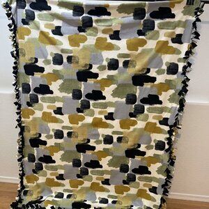 Green & Black Watercolor Geo Double-sided Fleece Blanket #53 (51in W X 71in L)